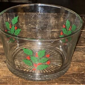 Vintage‎ Christmas Indiana Glass Holly Berry Berries Party Serving Bowl Retro